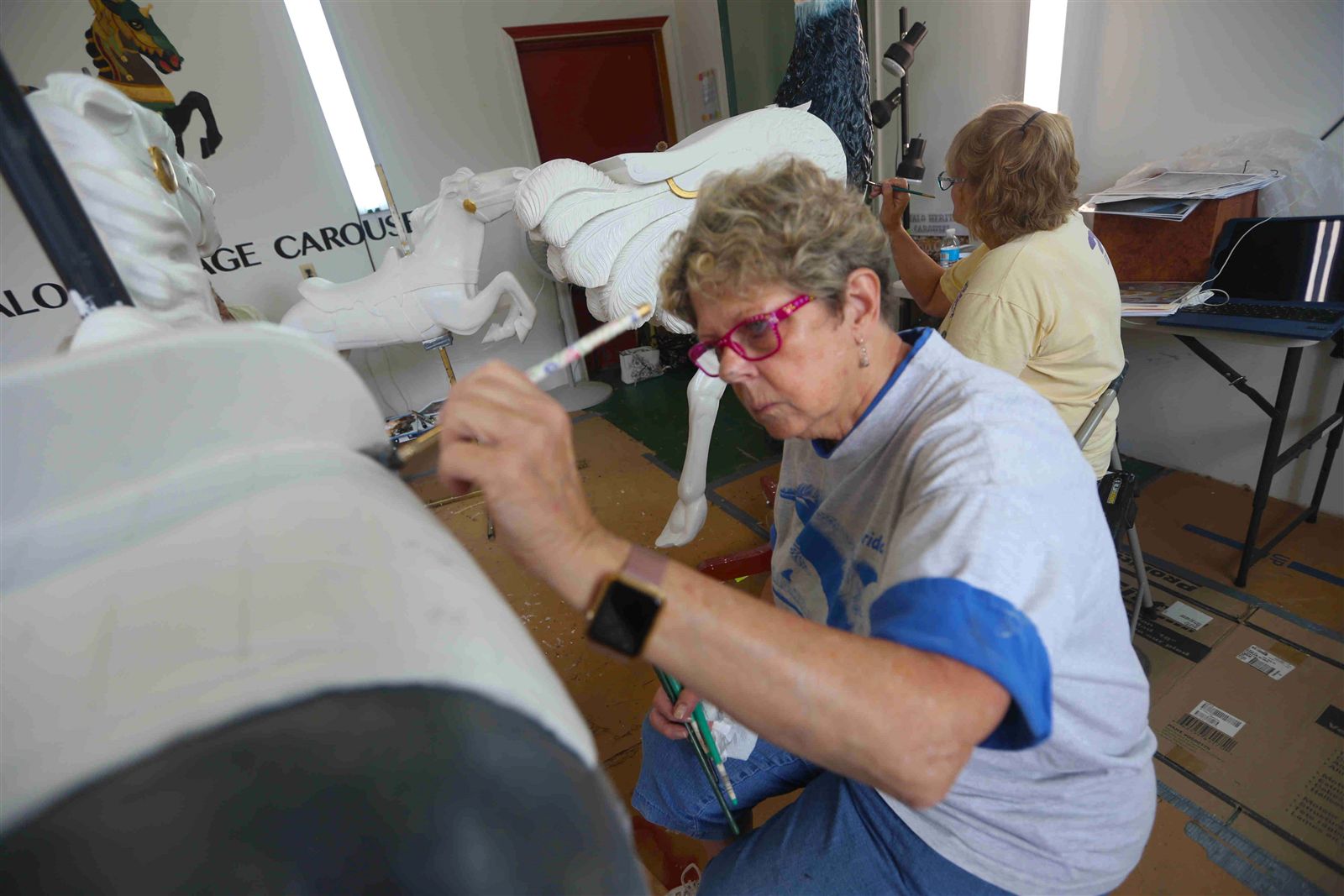 Buffalo Heritage Carousel restoration team's work in progress
